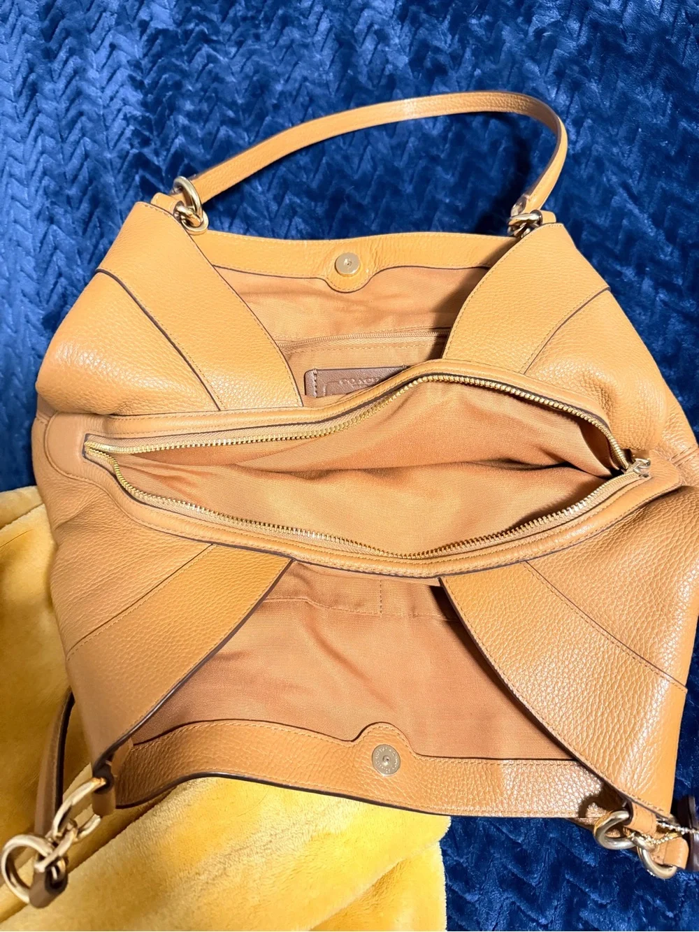 Coach Pebbled Leather Shoulder Bag in camel brown